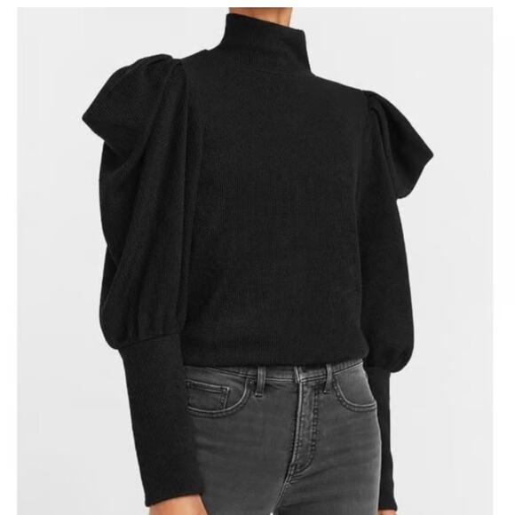 Express Sweater Black Mock neck Ruffle Sleeve Size XL NWT - Picture 1 of 7